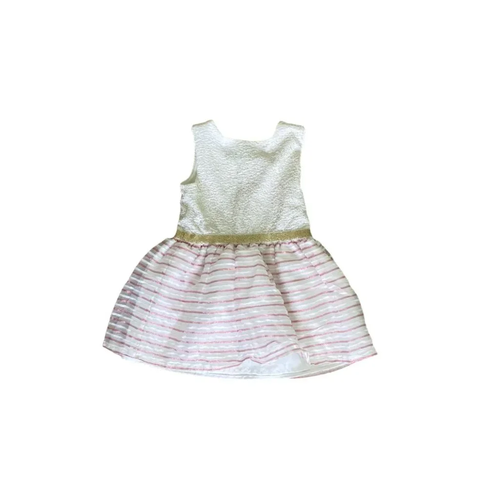 The Children's Place White Gold Glitter Kids Dress Pink & White Stripes |Size 4T - Picture 3 of 7